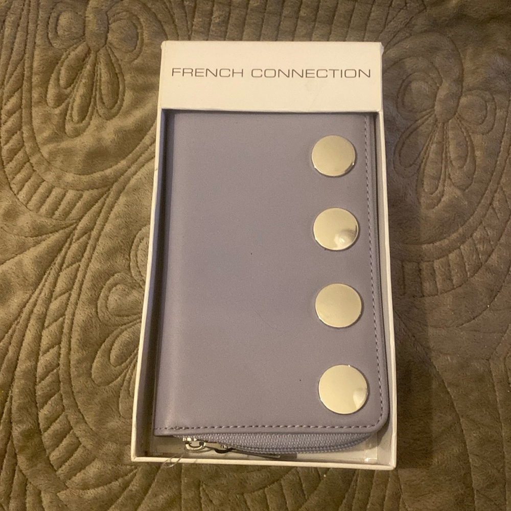 New in Box NWT French Connection Smokey Blue Zip Around Wallet Organizer “Celia”